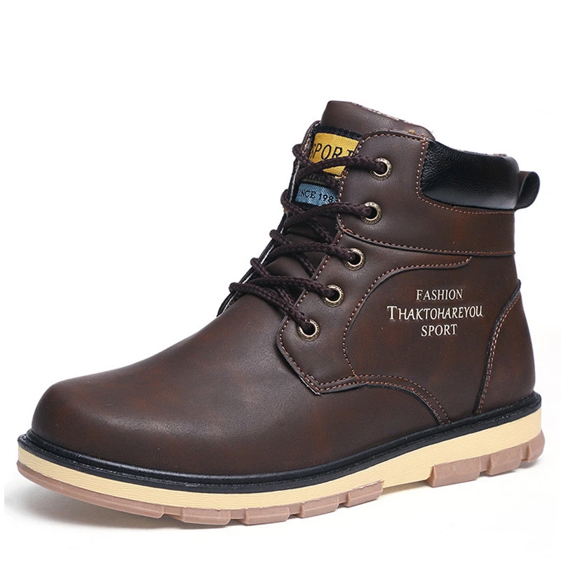 Brown Boots Мужская Супер теплая Высококачественная зимняя кожаная обувь нескользящие ботинки для отдыха мужские Шнурованные кроссовки в стиле ретро повседневная обувь Большие размеры 39-46 - Цвет: Brown Boots
