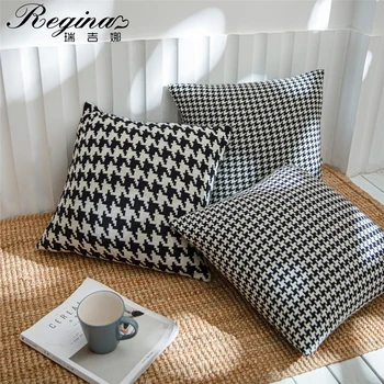 

REGINA 2020 Fashion Trend Houndstooth Cushion Cover 100% Cotton Knitted Pillow Case British Style Throw Pillow Cover Boster Case