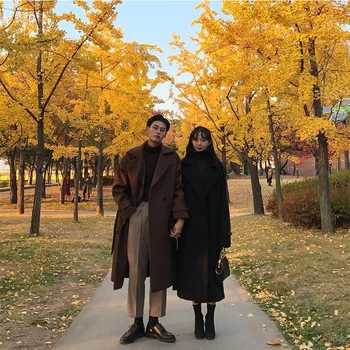 

Chic Womens Girls Wool Blends Overcoat Trench Coat Black Brown Lapel With Belt Autumn Winter Warm Outwear B42