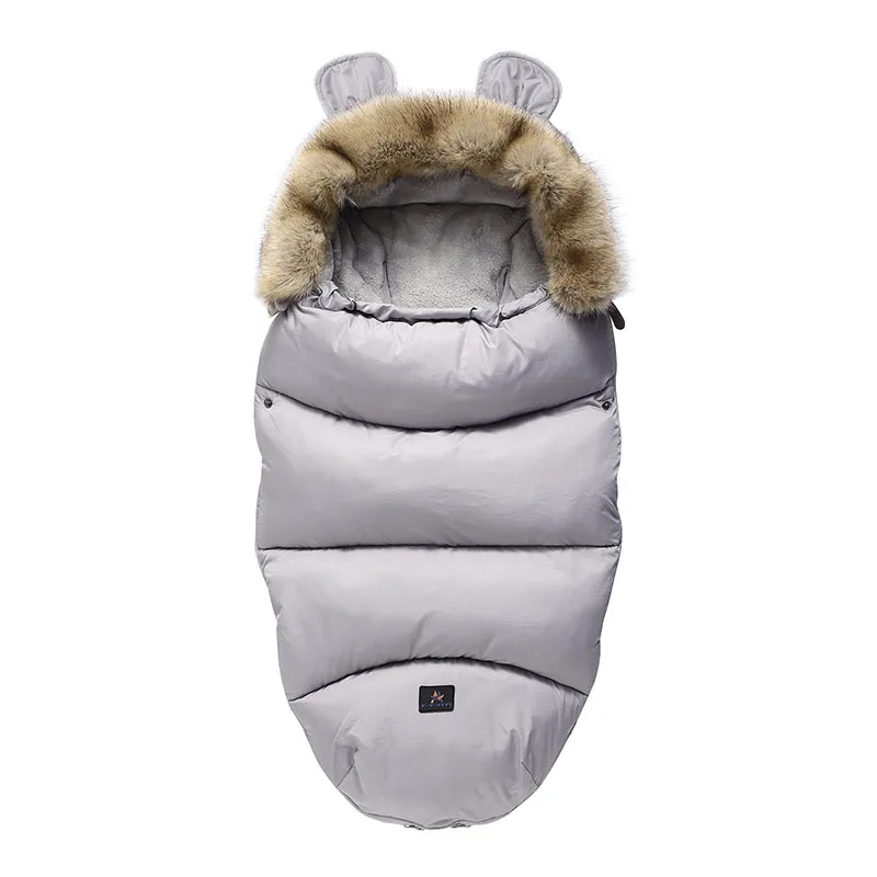 Меховой конверт для новорожденных, Зимняя Толстая коляска, детский спальный мешок, ветрозащитное толстое теплое одеяло, зимний мешок для детского гнезда - Цвет: Gray with fur