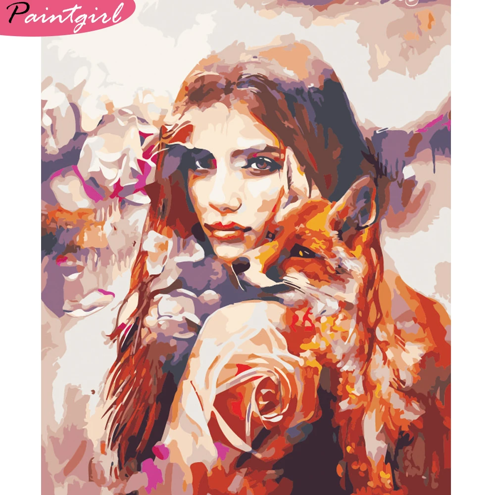 Oil Painting By Numbers fox and Girl Adults Colorful Paint Wall Art Picture For Living Room Home Decor PAINT GIRL | Дом и сад