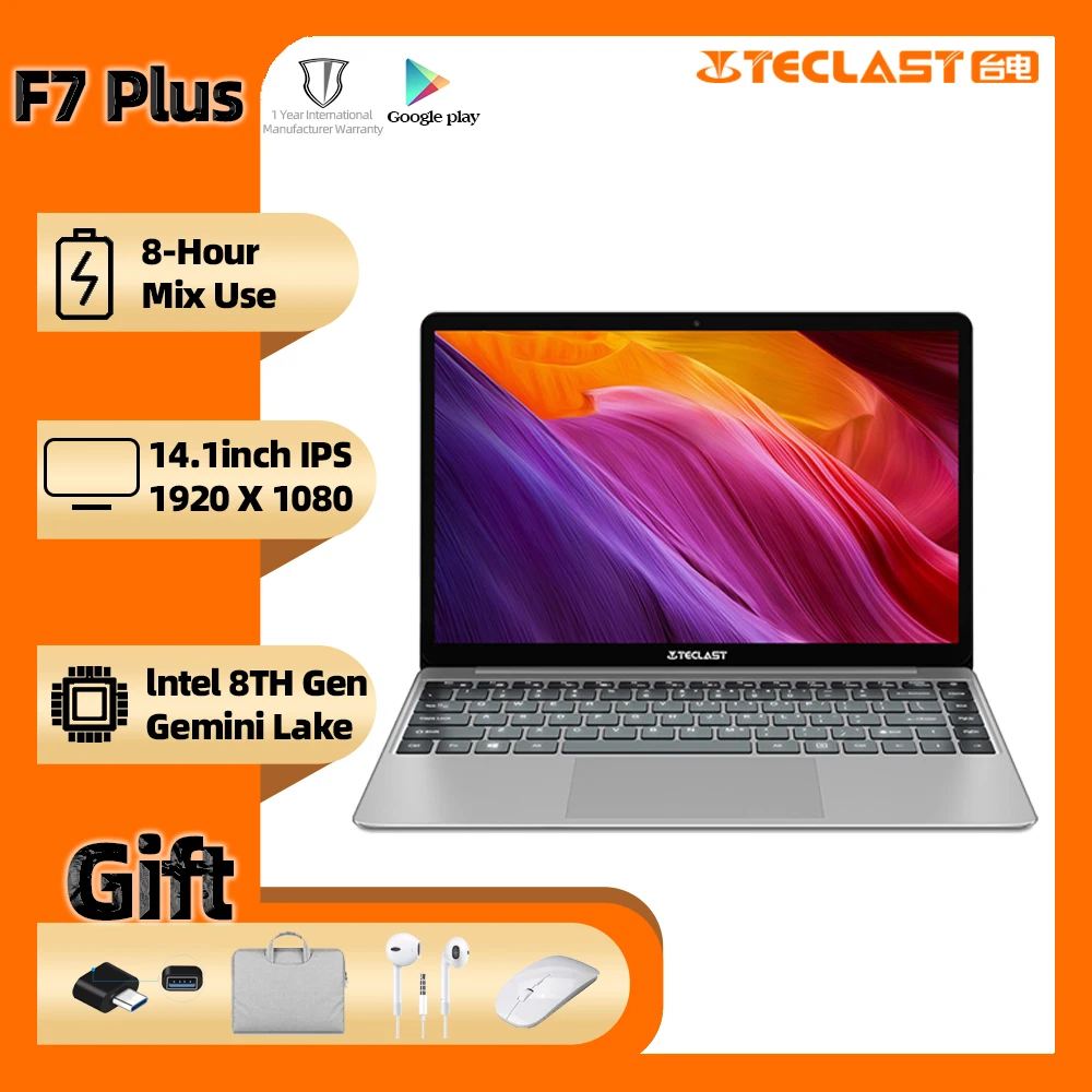 Ноутбук Teclast F7 Plus 14 1 дюйма Intel Gemini Lake N4100 12 Гб ОЗУ 256 SSD full HD 1920x1080 Windows 10 клавиатура с
