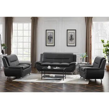 

3 Piece Living Room Set Pu Dark Grey Including Sofa Loveseat Chair Pillow Top Arms Solid Wood Sinuous Spring Tight Back Seat