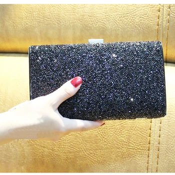 

Women Clutch Bag Polyester Evening Party Solid Universal Shiny Wedding With Chain Purse Carrying Storage Hasp Gift Diamante