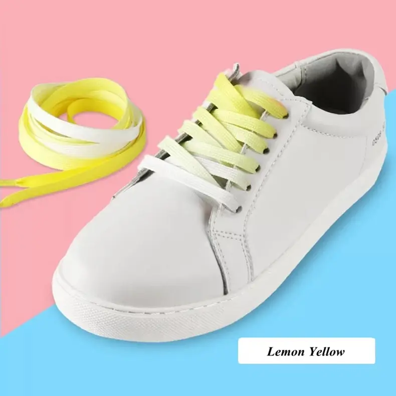 Lemon yellow 1 пара, Модные Цветные шнурки для обуви, яркие градиентные шнурки для ботинок, шелковые парусиновые кроссовки, шнурки, радужные шнурки, BC-2 - Цвет: Lemon yellow
