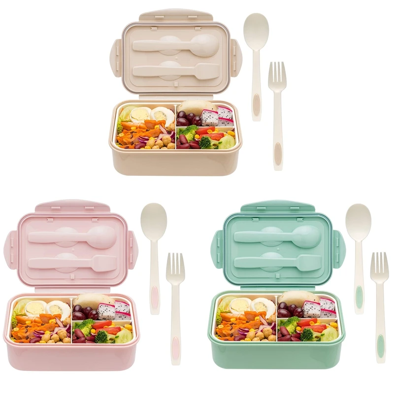 Bento коробки для взрослых-Bento Ланч-бокс для детей с ложкой и вилкой-прочный, герметичный для еды на ходу, без BPA