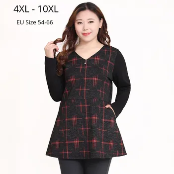 

Plus Size 10XL 8XL 6XL 4XL Women Long Sleeve V Neck Spring Tshirts 2020 New Femme Black Patchwork Slim Clothing Elegant T Shirt