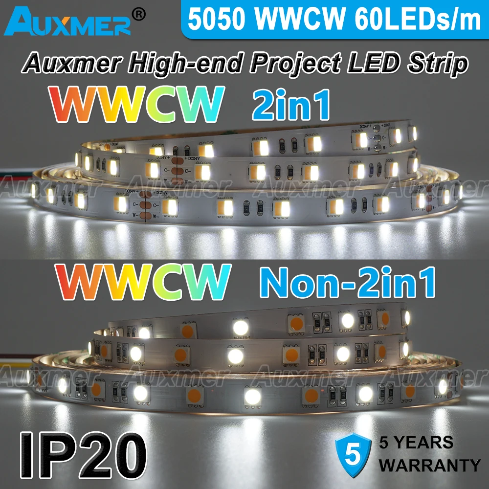 5050 2em1 Ajustável Branco LED Strip Lights