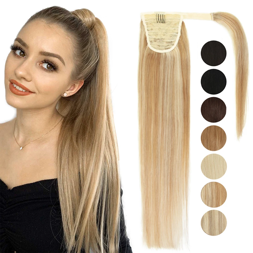 MRS HAIR Ponytail Human Hair Wrap Around Remy Hair Extensions Brazilian Hair Extensions Blonde Brown Black Color 14 18 20 24Inch