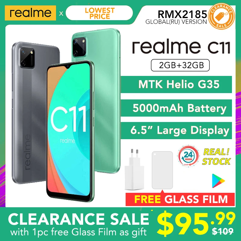 Realme C11 2gb Ram 32gb Rom Global Version Helio G35 5000mah Battery 3 Cameras 3 Card Slot Support Multi Language Play Store Cellphones Aliexpress