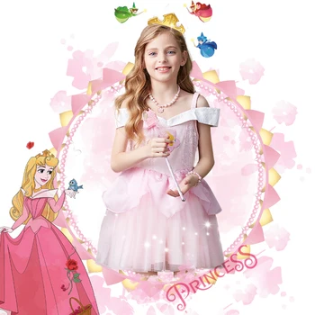 

Disney Princess Ariel Style Summer Casual Dress for Girls The Little Mermaid Cartoon Frocks Kids Cosplay Party Mesh Mini Dresses