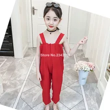 Однотонный Повседневный Облегающий комбинезон для девочек с лентой сбоку, модный детский комбинезон без рукавов для девочек, детские комбинезоны