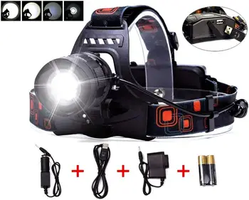 

LED Waterproof Headlamps Zoomable Head Light Rechargeable Torch Lights 5 Modes XM-L2 With USB Output Power Bank Function For Cam