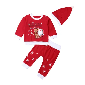 

Baby Boy Girl Clothes 3pcs Newborn First Christmas Clothe Romper Pant Hat Outfit Set