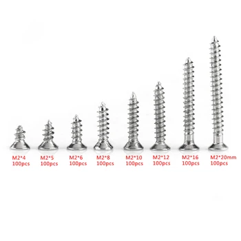 

800pcs M2 Cross Drive Flat Head Self-Tapping Screws Woodworking Fastener Box Hard Self-tapping Screws Fastener Sets