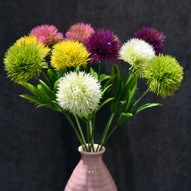 

1PC Artificial Flowers Green Real Touch Dandelion Fake Plants Plastic Flowers Home Decoration Flores Artificiais Length 25cm
