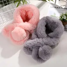 Однотонный теплый зимний шарф с помпоном из искусственного кроличьего меха для мальчиков и девочек