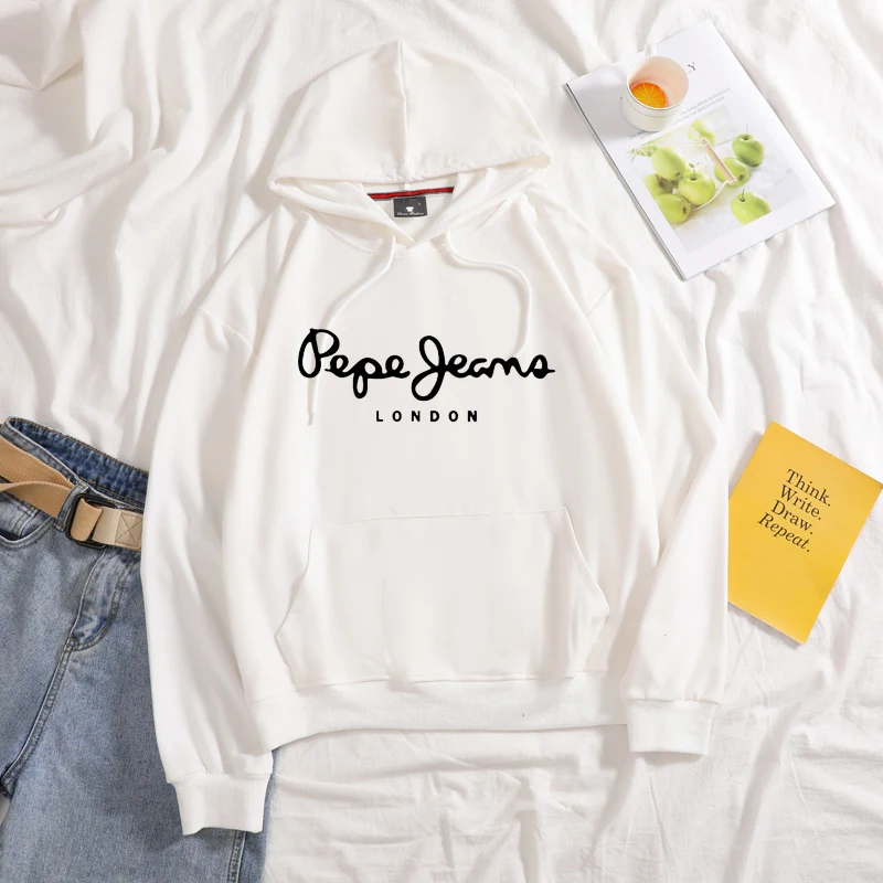 Белый LONDON Long Sleeve Casual Pure Color Women Clothing Pullovers Hoodies hooded hoodies drawcord women autumn sweatershirt - Цвет: Белый
