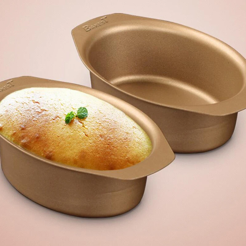 

Golden Home Long Side Cheesecake Bread Mould Champagne Gold Non-stick Mould Elliptical Cheese Mould