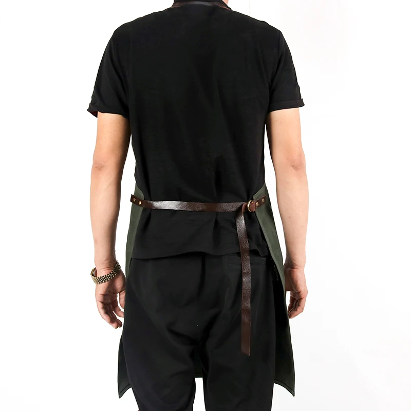 WEEYI Vintage Green Waxed Canvas Grill Aprons For Woman Men Unisex Aprons For Kitchen Cooking Baking BBQ Coffee Shop Work Apron