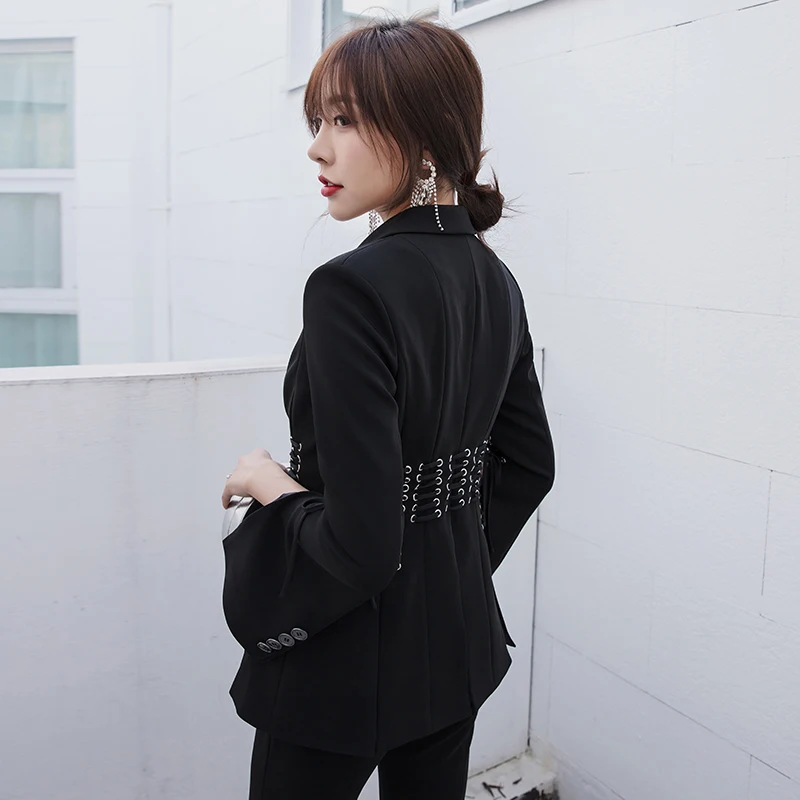 YIGELILA Autumn New Arrivals Black Suits Turn Down Collar Single Breasted Bandage Suits Office Lady Full Sleeves Suits9999+5901