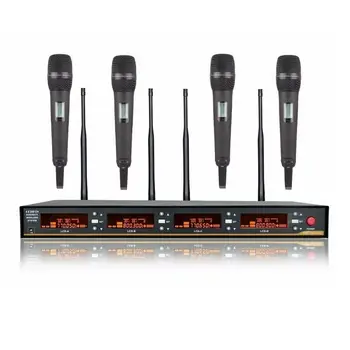 

4 Channel UHF Handheld Wireless Microphone System Diversity Cordless mic Mike Set Karaoke Vocal microphone For church Theater