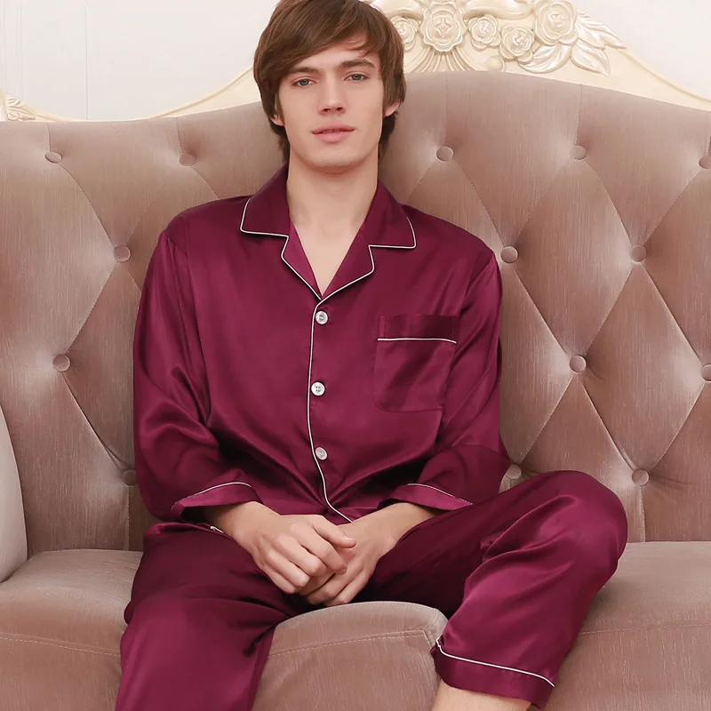 Spring And Autumn Silk Couple Pajamas Women's Ice Silk Men's Pajamas Home Wear Long Sleeve Large Size Suit Pyjamas