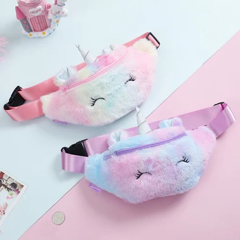 

2019 Cute Unicorn Female Waist Bag Kids Fanny Pack Cartoon Plush Women Belt Bag Fashion Travel Phone Pouch Chest Bag