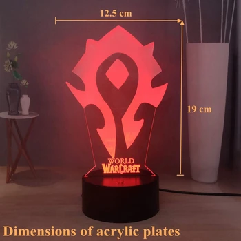 

World of Warcraft Gift Lamp WOW LED Night Light For the Horde Table Lamp The Horde Symbol Logo Desk Lamp Bedroom Bedside Lamp