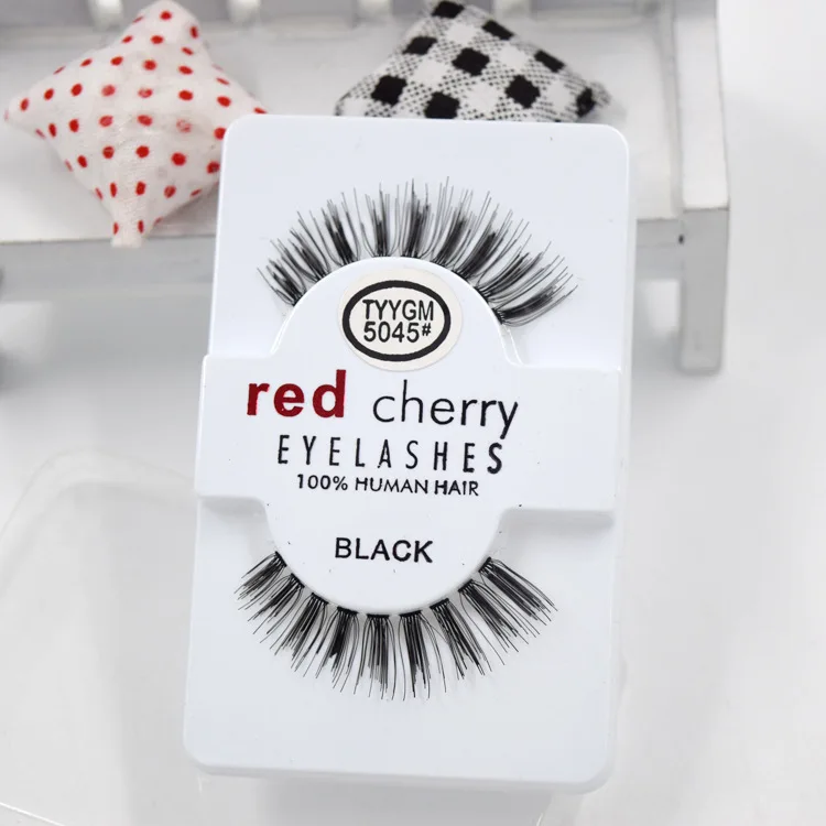 

Factory Wholesale Supply 5045 # Red Cherry Hand-Made One Pair of Dress False Eyelashes Natural Thick Bare Makeup tou ming geng