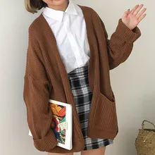 Pull ample surdimensionné en tricot pour femme, Simple, col en V, Slim, Cardigan chaud coréen, automne et hiver