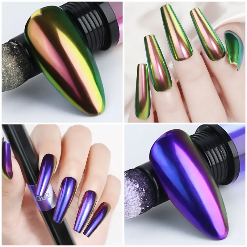 NAILCO Nail Art Glitter Mirror Powder Laser Magic Mirror Effect UV Gel Manicure Chalk Tool 6 Colors Solid Powder Air Cushion