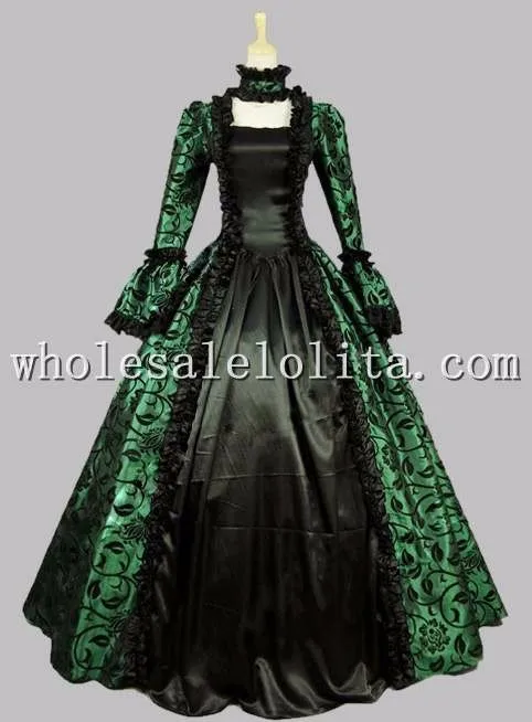 green and black Лидер продаж, викторианское готическое грузинское платье для Хэллоуина, платье для бала-маскарада, одежда для восстановления - Цвет: green and black