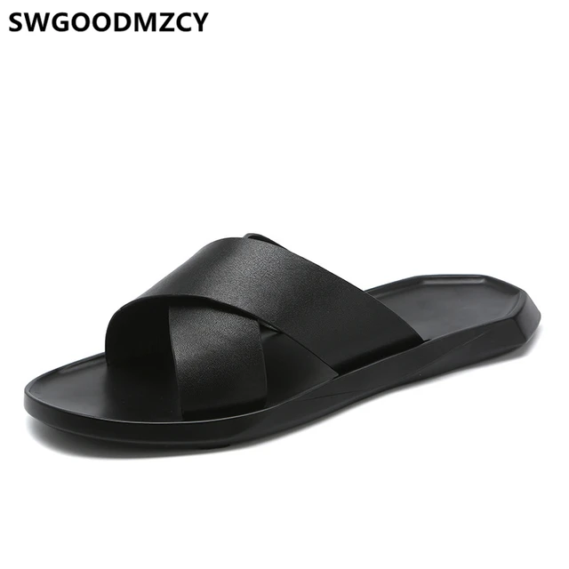 mens leather outdoor slippers