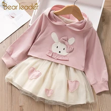 Bear Leader/нарядное платье для девочек; Новинка; Брендовое платье принцессы для девочек с милым кроликом; Детские платья-пачки с капюшоном; милая детская одежда