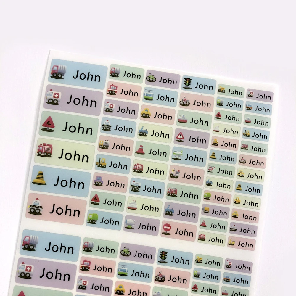 Boy Car Pattern Iron On Stickers Custom Name Labels Kids Personalized Waterproof Tags For Children Clothes School Uniforms
