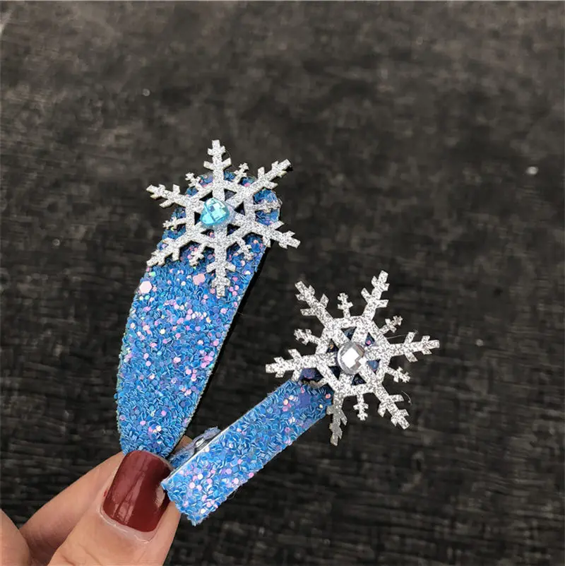 Kids Christmas Gifts Snowflake Hair Accessories Crystal Hair Clips for Women Girls Cosplay Princess Barrette Hairpins Sets