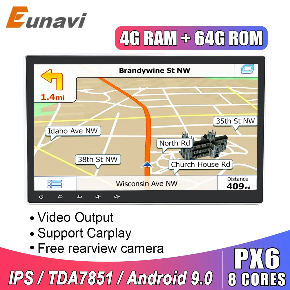 Автомагнитола Eunavi TDA7851 2 Din Android 9 0 стерео GPS навигация Bluetooth USB 1024*600