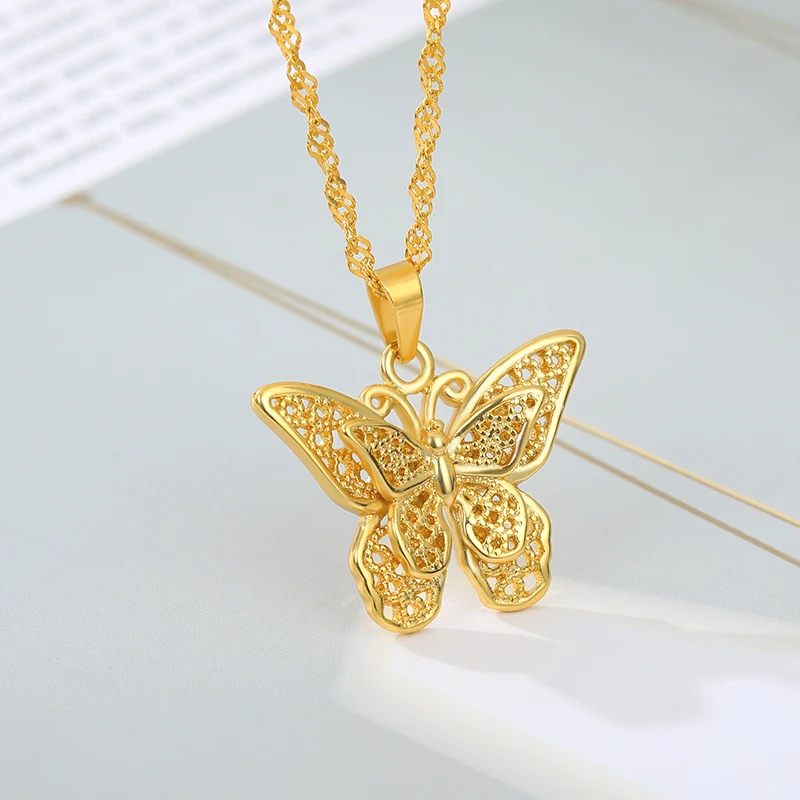 Butterfly Necklaces Stainless Steel Water Wave Chain Choker Pendant Necklace