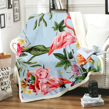 

Flamingo Theme 3D Digital Printing Chunky Knit Custom Blanket Winter Flannel Blanket Comfy Hood