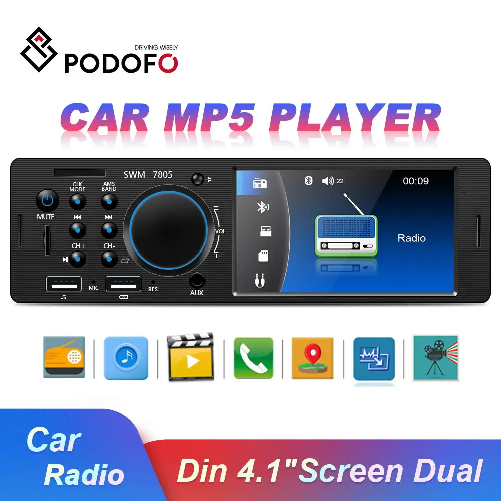 Автомагнитола Podofo 1 Din FM Bluetooth MP5 4 дюйма TF/AUX/USB 12 В | Автомобили и мотоциклы