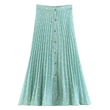 Винтажная однобортная миди плиссированная юбка в горошек в стиле ретро, новая юбка до середины икры с завышенной талией