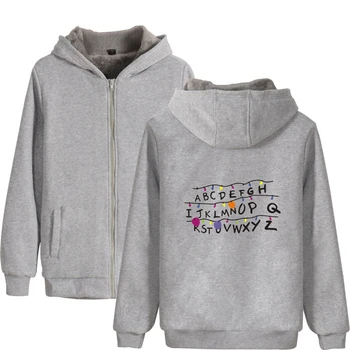 

Cute Double Zipper cotton Hoodies Men casual Stranger Things Villus Thicker Women Sweatshirt Stranger Things hoody Clothes