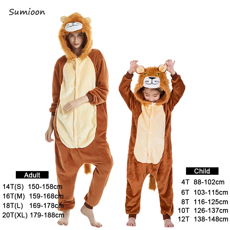 Kuguurumi Onesie/Детская Пижама; Пижама с единорогом для мальчиков и девочек; зимняя одежда для сна для женщин; Пижама с изображением панды и льва для костюмированной вечеринки; Детские пижамные комплекты - Цвет: Lion