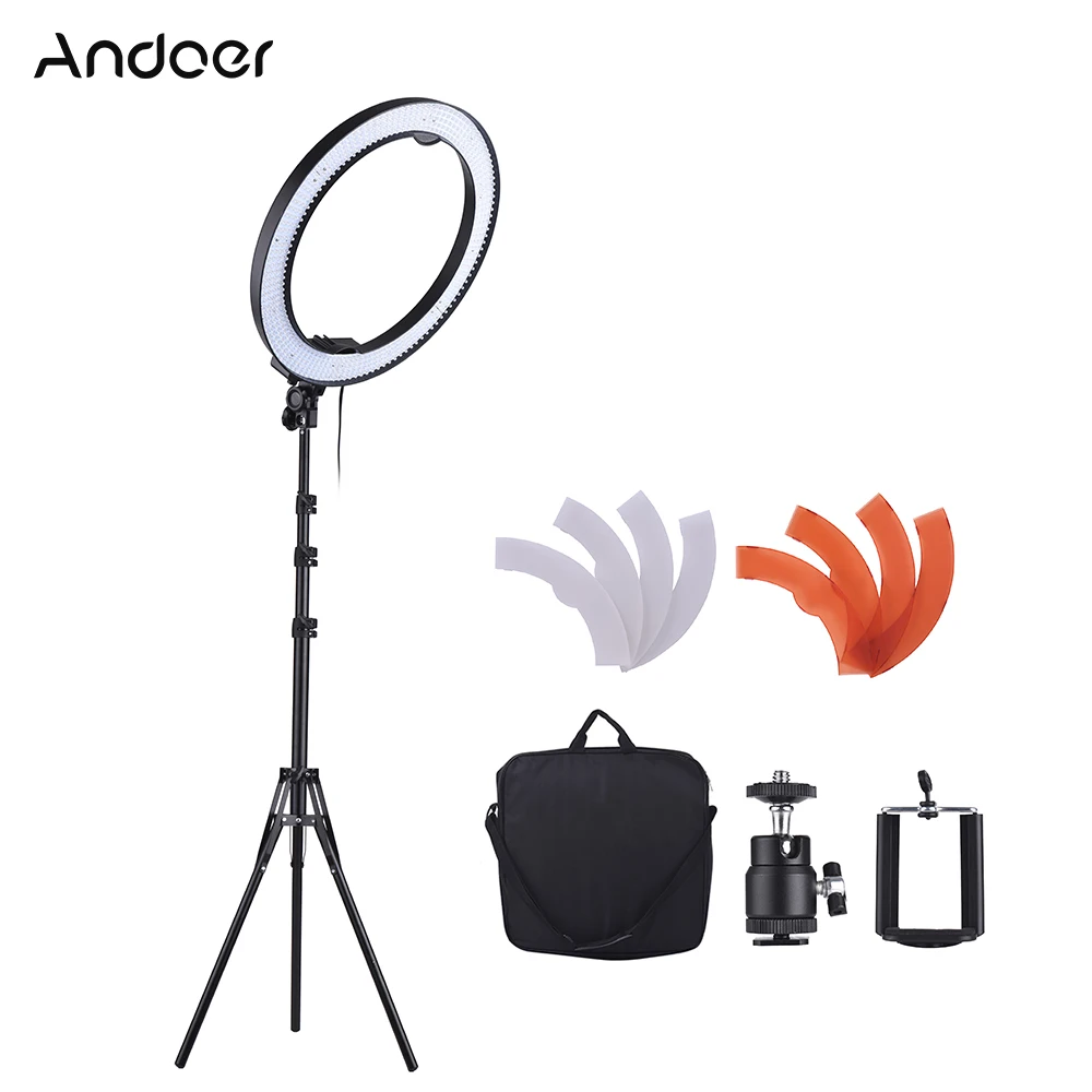 

Andoer 18" 5500K LED Video Light Dimmable Photography Lighting 600 LED Photo Studio Ring Light with Light Stand Color Filters
