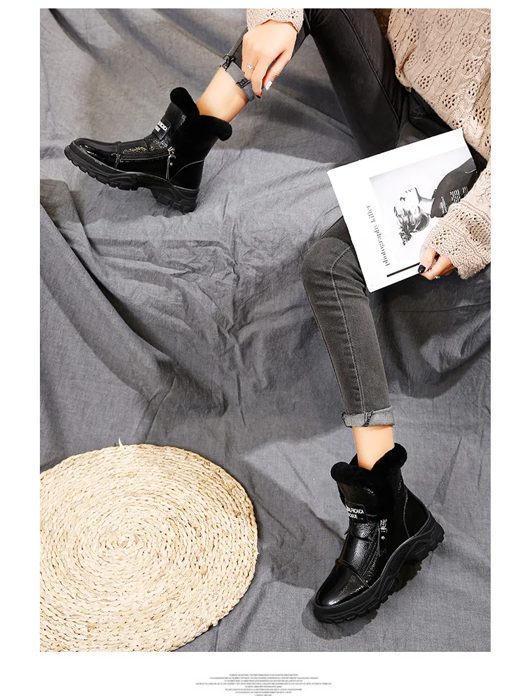 Winter Boots Women Snow Boots New Style Fashion Thick Bottom Women's Genuine Leather Warm Plush Boot Female Mid-Calf Shoes9