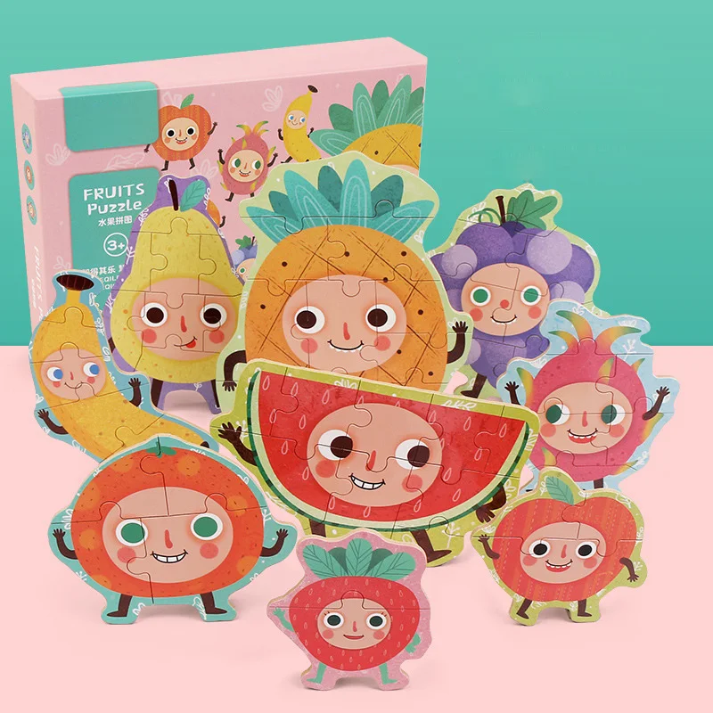 fruits Деревянная детская игра-головоломка, Обучающие пазлы для мальчиков и девочек BM88 - Color: fruits