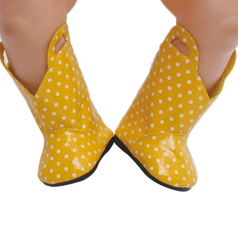 43 см Детские куклы обувь для новорожденных желтый горошек непромокаемые сапоги водонепроницаемая обувь PU детские игрушки подходят американским 18 дюймовым девочкам кукла g60 - Цвет: Цвет: желтый