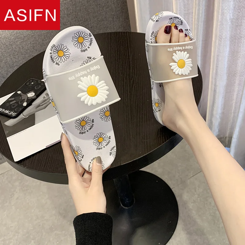 ASIFN Home Cute Flower Slippers Women Summer Non-slip House Mules Indoor Female Slides Bath Thick Soft Bottom Chaussures Femme | Обувь