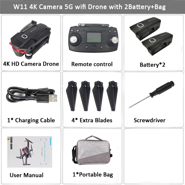 W11 4K 2B Bag LAUMOX W11 gps Дрон с 5G wifi 4 K/720 P FPV двойная камера бесщеточный двигатель оптический поток Радиоуправляемый Дрон Квадрокоптер полёт 22 мин Vs K1 - Цвет: W11 4K 2B Bag